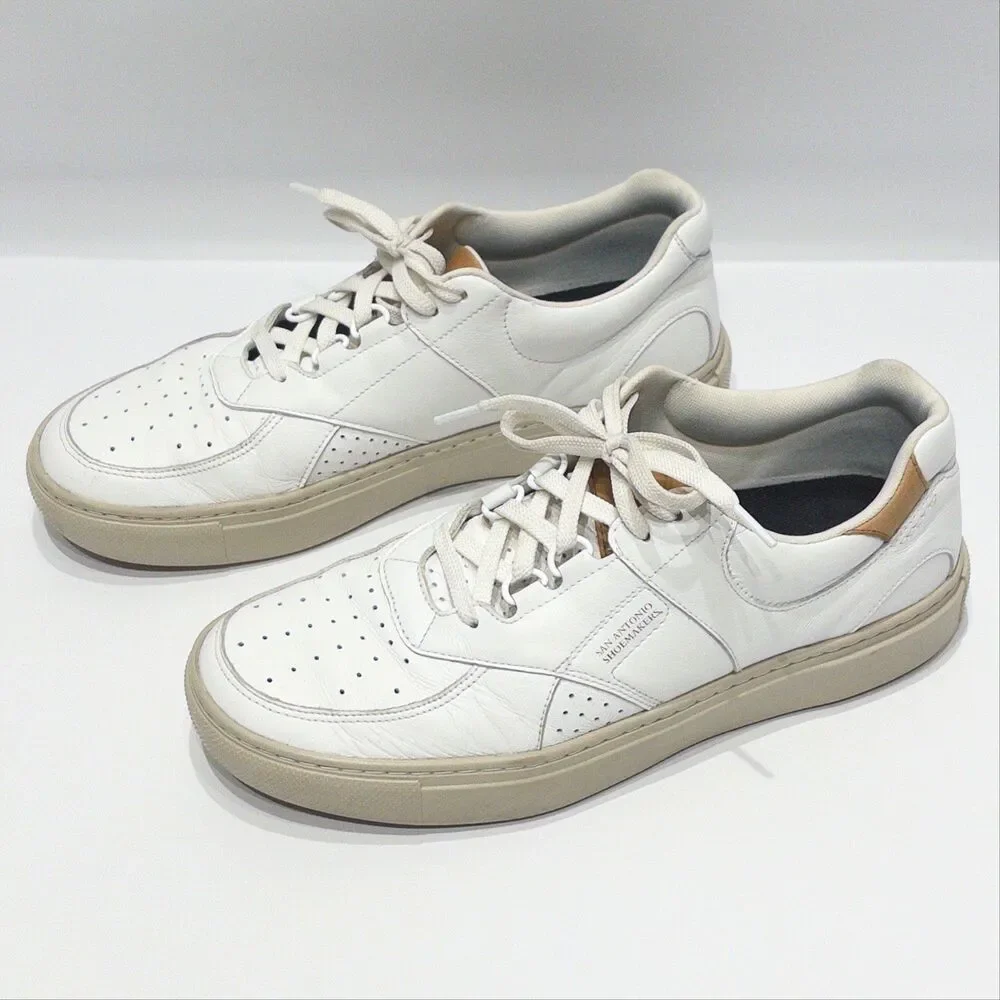SAS High Street White & Beige Court Leather Shoes Sneakers Men Size 11N Narrow